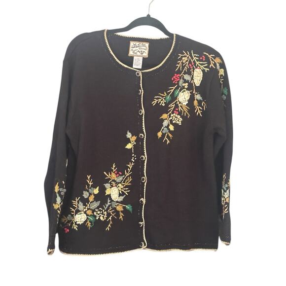 Heirloom Collectibles Cardigan Sweater M Ramie Cotton Embroidered Beaded vintage - Picture 13 of 13